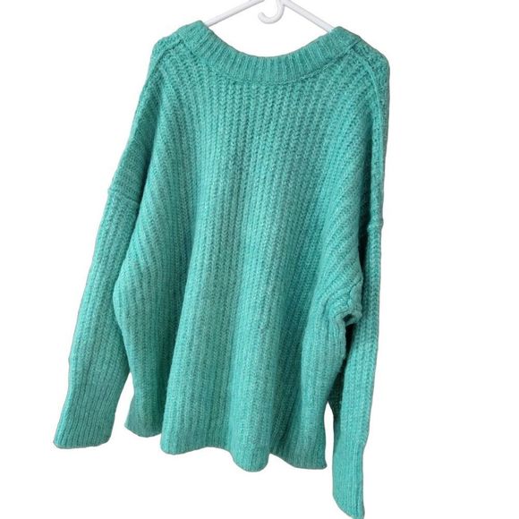 Free People Blue Bell Scoop Neck Oversized Slouchy Electric Teal Sweater NWT - Picture 12 of 15